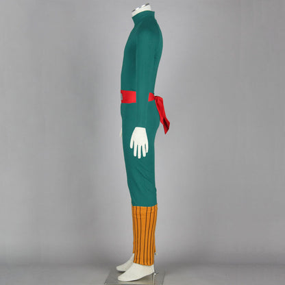 Anime Thick Eyebrows Taijutsu Ninja Cosplay Costume Green Jumpsuit full Outfit for Men Kids