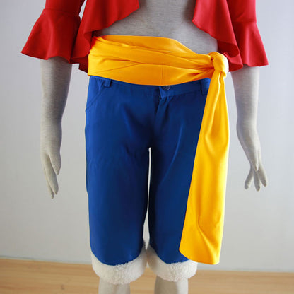Pirate Captain Red Shirt Outfit with Straw Hat for Men and Kids Halloween