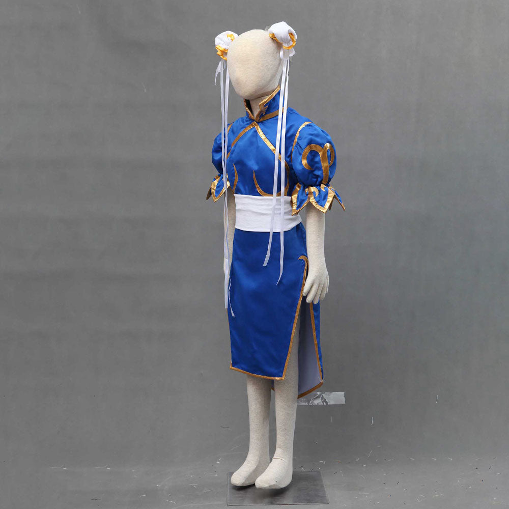 Game Street Fighter Costumes Chunli Blue Cosplay outfit with Accessories Kids and Women Halloween
