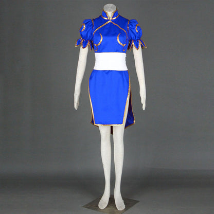 Game Street Fighter Costumes Chunli Blue Cosplay outfit with Accessories Women and Kids Halloween