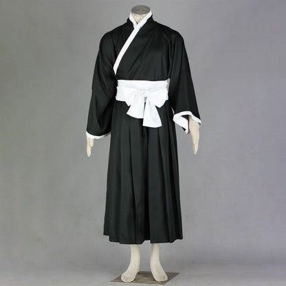 Anime Soul Warrior Black Kimono Robe White Waist Sash Cosplay Costume for Men Kids