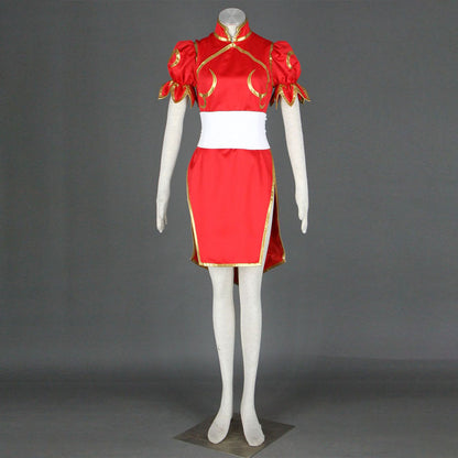 Game Street Fighter Costumes Chunli Red Cosplay outfit with Accessories Women and Kids Halloween