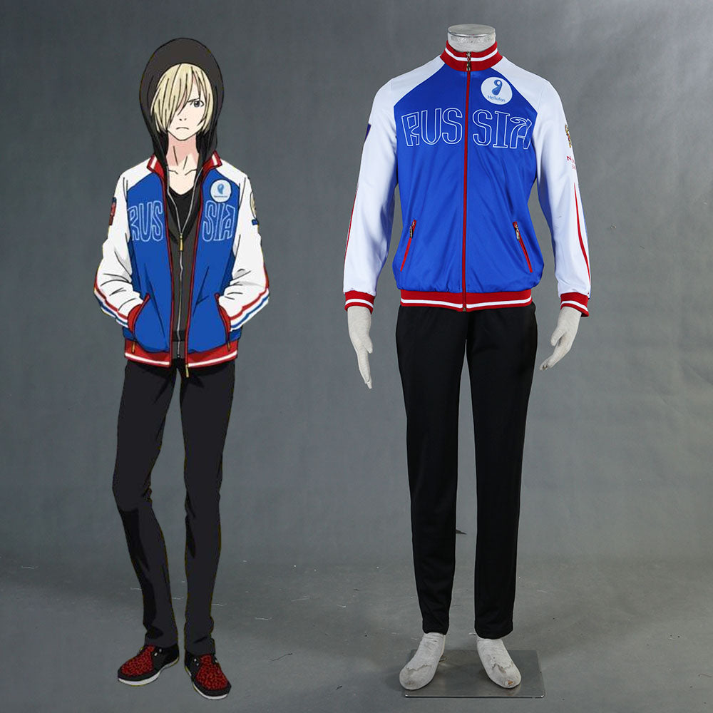 Anime YURI!!! on ICE Yuri Plisetsky Cosplay Costume Blue Suits Men and Kids Halloween
