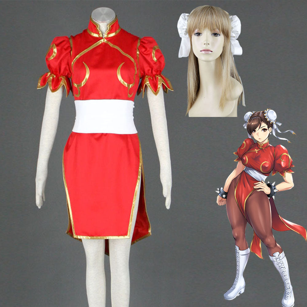 Game Street Fighter Costumes Chunli Red Cosplay outfit with Accessories Women and Kids Halloween
