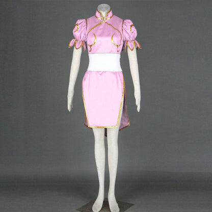 Game Street Fighter Costumes Chunli Pink Cosplay outfit with Accessories Women and Kids Halloween