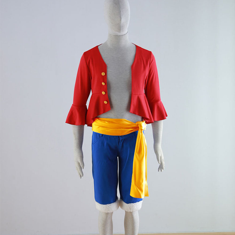 Anime One Piece Luffy Costume Cosplay Suits with Hat Men and Kids Halloween