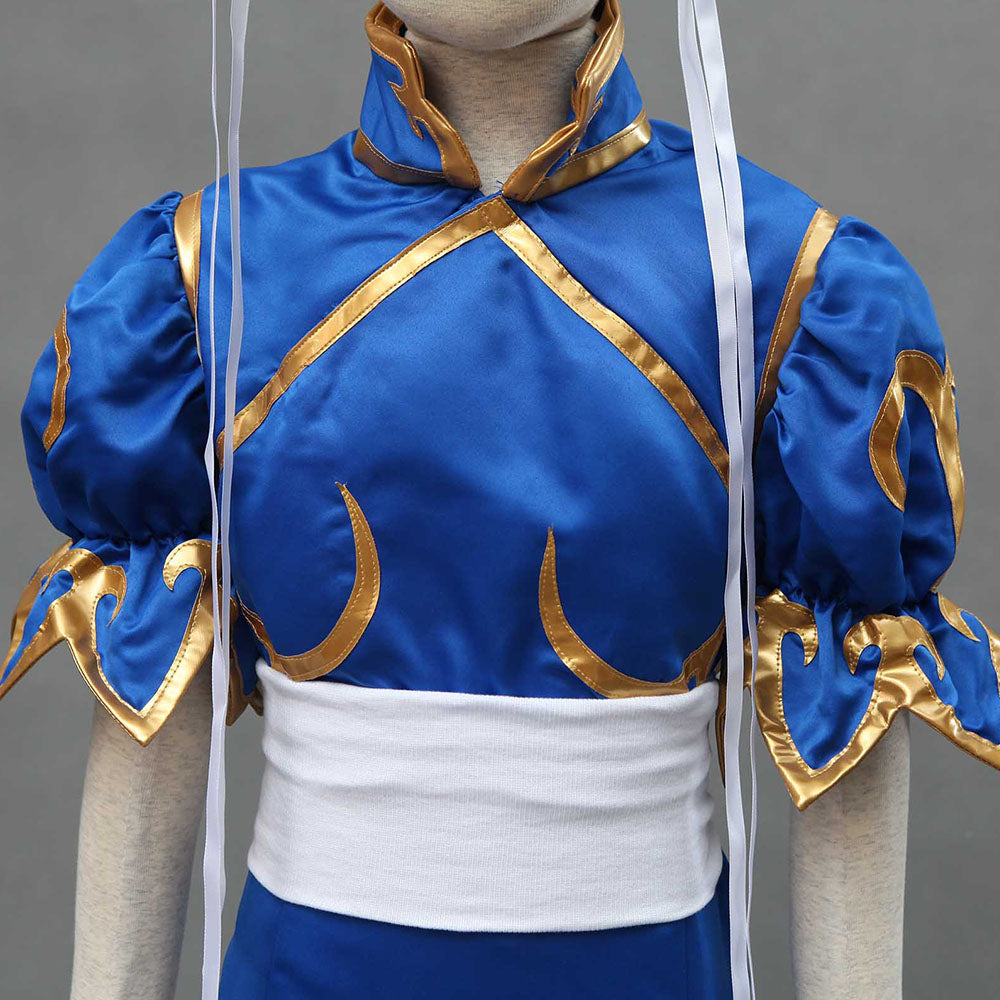 Game Street Fighter Costumes Chunli Blue Cosplay outfit with Accessories Women and Kids Halloween