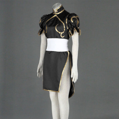 Game Street Fighter Costumes Chunli Black Cosplay outfit with Accessories Women and Kids Halloween