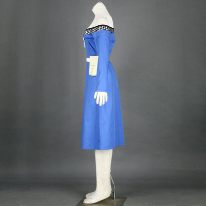 Anime Water Village Leader Cosplay Costume Blue Dress with Leader Hat for Women Kids