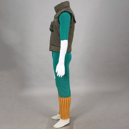 Anime Bowl Cut Taijutsu Combat Ninja Cosplay Green Jumpsuit Outfit Costume Men Kids