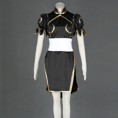 Game Street Fighter Costumes Chunli Black Cosplay outfit with Accessories Women and Kids Halloween