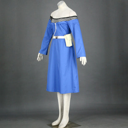 Anime Water Village Leader Cosplay Costume Blue Dress with Leader Hat for Women Kids