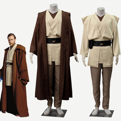 Movie Star Wars Obi-Wan Kenobi Jedi Knight Cosplay Costume Full Outfits Men Kids Halloween