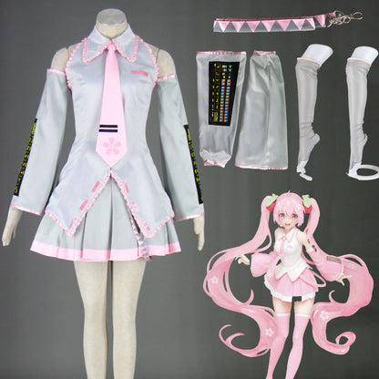 Vocaloid Costumes Spring Sakura Miku Cosplay Silver Outfit with Accessories Women and Kids