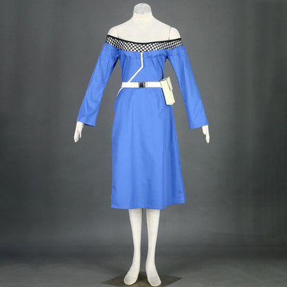 Anime Water Village Leader Cosplay Costume Blue Dress with Leader Hat for Women Kids