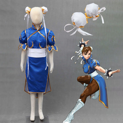 Game Street Fighter Costumes Chunli Blue Cosplay outfit with Accessories Kids and Women Halloween