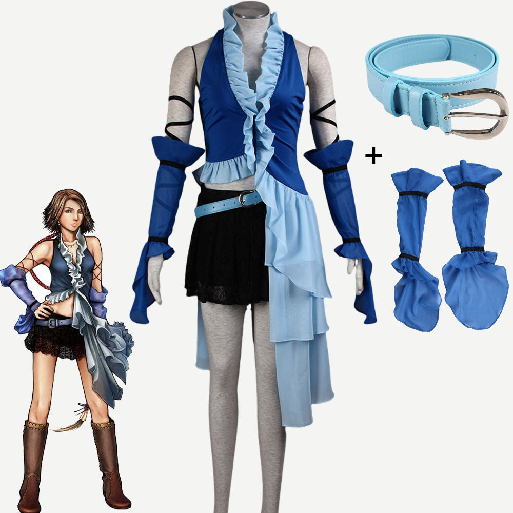 Game Final Fantasy 10 Yuna Singer Cosplay Costume Outfits with Accessories Women Kids Halloween