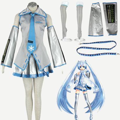 Vocaloid Costumes Yuki Snow Miku Cosplay full Outfit with Accessories Women and Kids