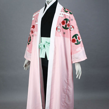 Anime Straw Hat Floral Haori Swordsman Cosplay Costume Set for Men and Kids