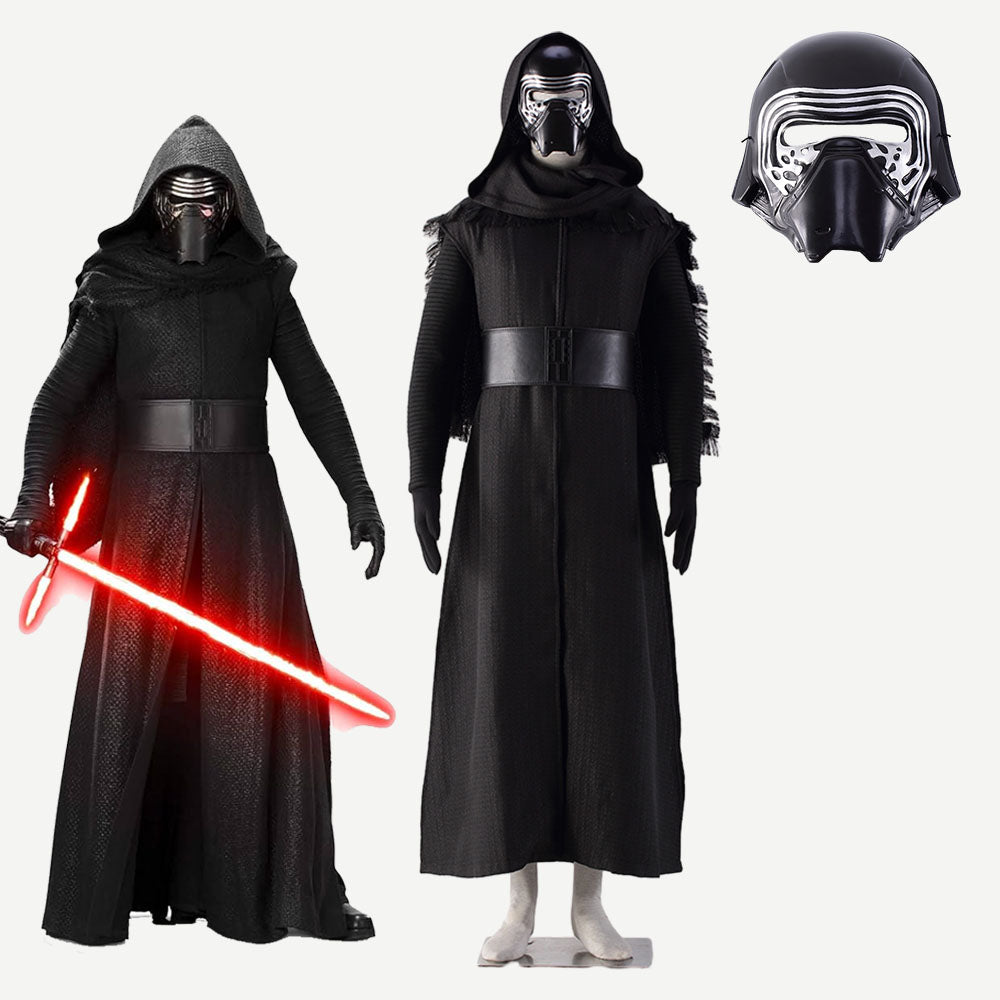 Movie Star Wars Kylo Ren Ben Solo Cosplay Costume Black Outfits with Mask Men Kids Halloween