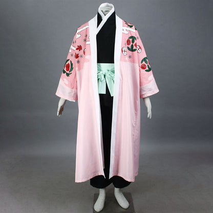 Anime Straw Hat Floral Haori Swordsman Cosplay Costume Set for Men and Kids