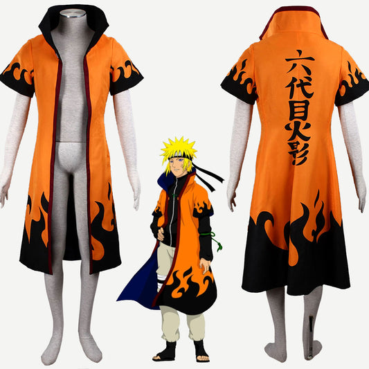 Anime Naruto Shippuden Cosplay Naruto 6th Hokage Costume Cloak Robe Men Kids Halloween