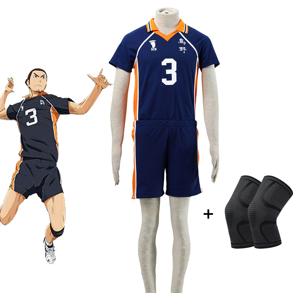 Haikyuu!! Costume Asahi Azumane Number #3 Karasuno High School Volleyball Uniform with Knee pads