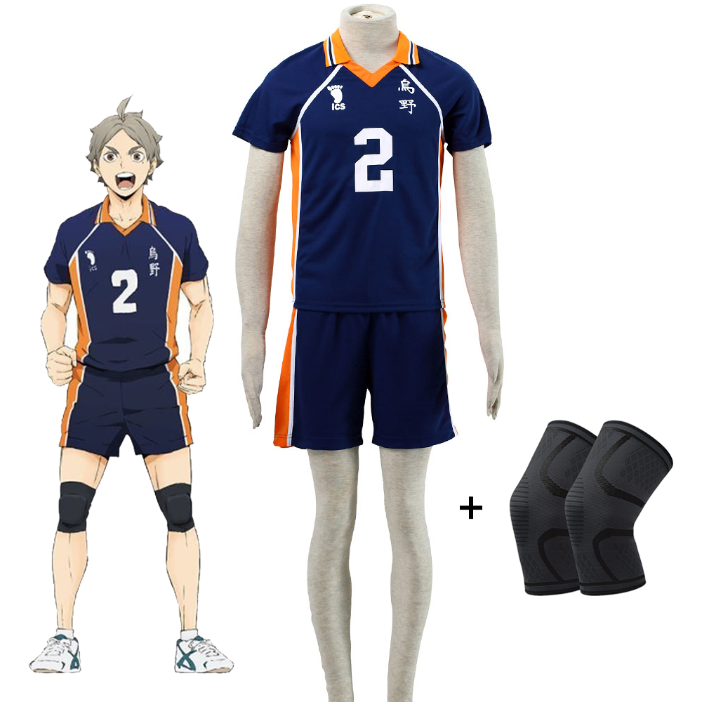 Haikyuu!! Costume Sugawara Koushi Number #2 Karasuno High School Volleyball Uniform with Knee pads