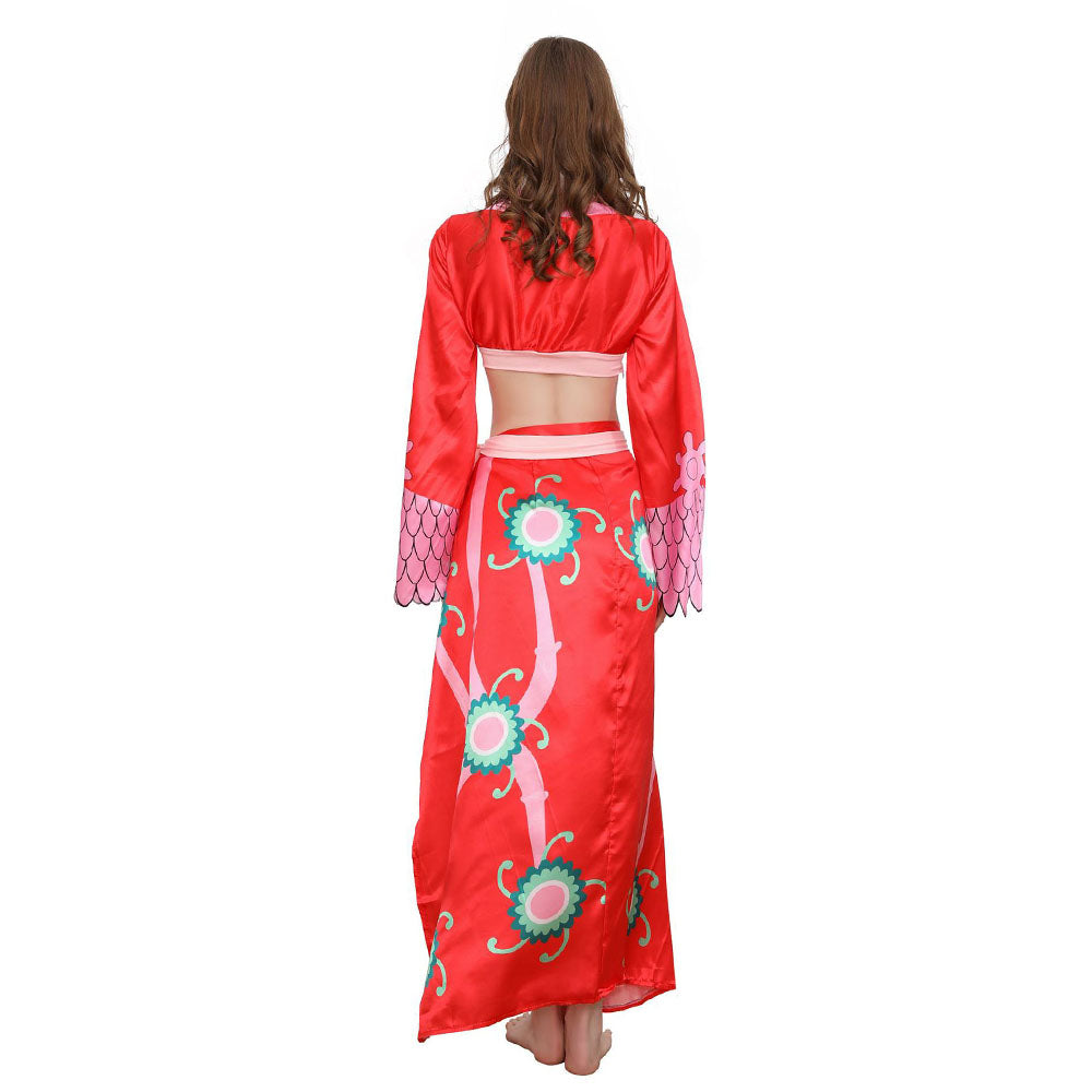One Piece Boa Hancock Cosplay Costume 2PCS Red Dress with Earrings