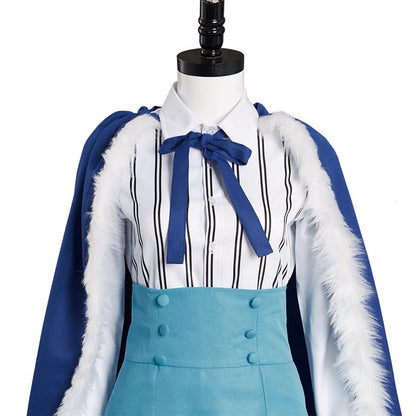 Anime Pirate Horned Warrior Girl Blue Cloak Costume Full Outfit for Women Halloween