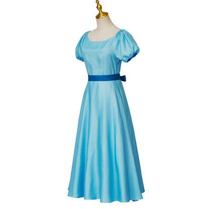 Movie Peter Pan and Wendy Costume Wendy Cosplay Blue Dress with Headdress Women Halloween