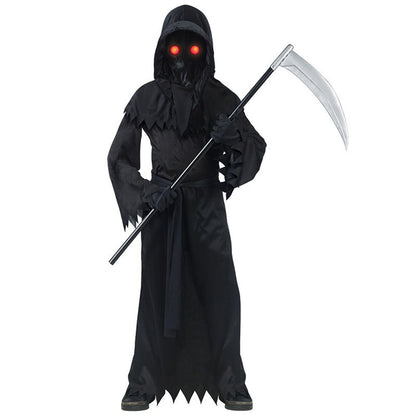 Halloween Costumes Grim Reaper Death Cosplay Red Laser Eye with Death Sickle for Kids Adults Unisex