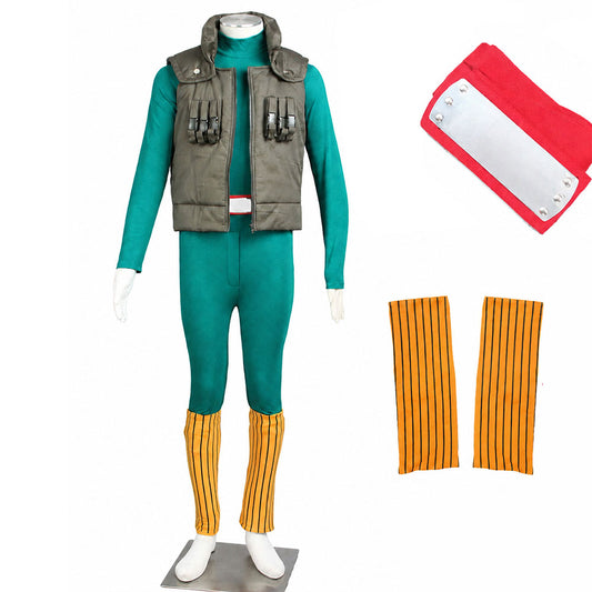 Anime Martial Arts Master Ninja Cosplay Green Jumpsuit Full Set for Men Kids Halloween