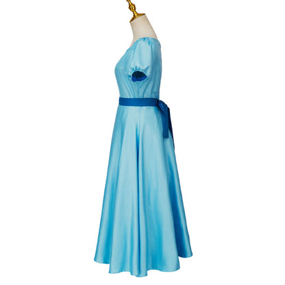 Movie Peter Pan and Wendy Costume Wendy Cosplay Blue Dress with Headdress Women Halloween