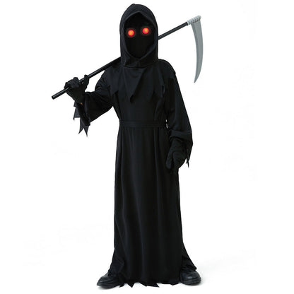 Halloween Costumes Grim Reaper Death Cosplay Red Laser Eye with Death Sickle for Kids Adults Unisex