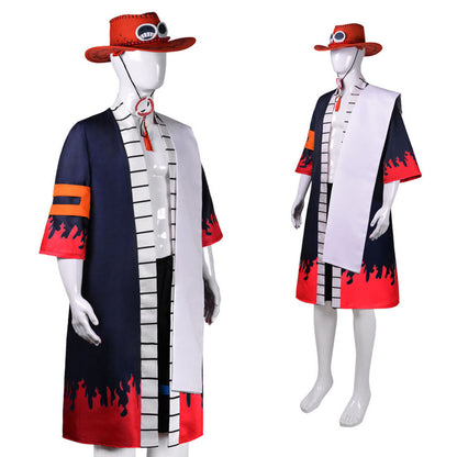 One Piece Fire Fist Ace Cosplay Costume full Outfit with Hat for Men Halloween