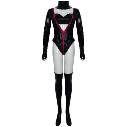 Hazbin Hotel Angel Dust Cosplay Costume Black Leather Jumpsuit Outfit for Women Halloween