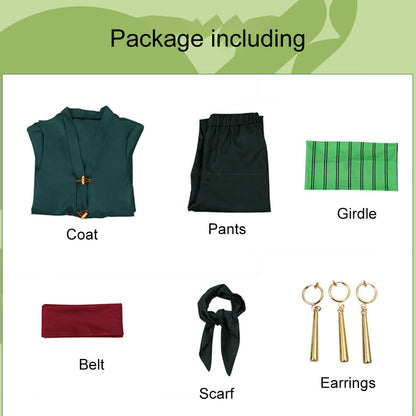 Pirate Adventure Green Swordsman Timeskip Style Costume Full Outfit for Men and Kids