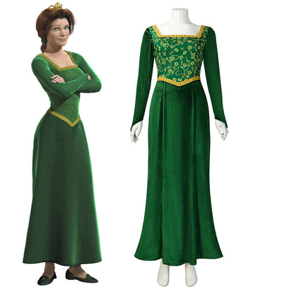 Shrek! Costume Princess Fiona Cosplay Green Dress for Women and Kids Halloween