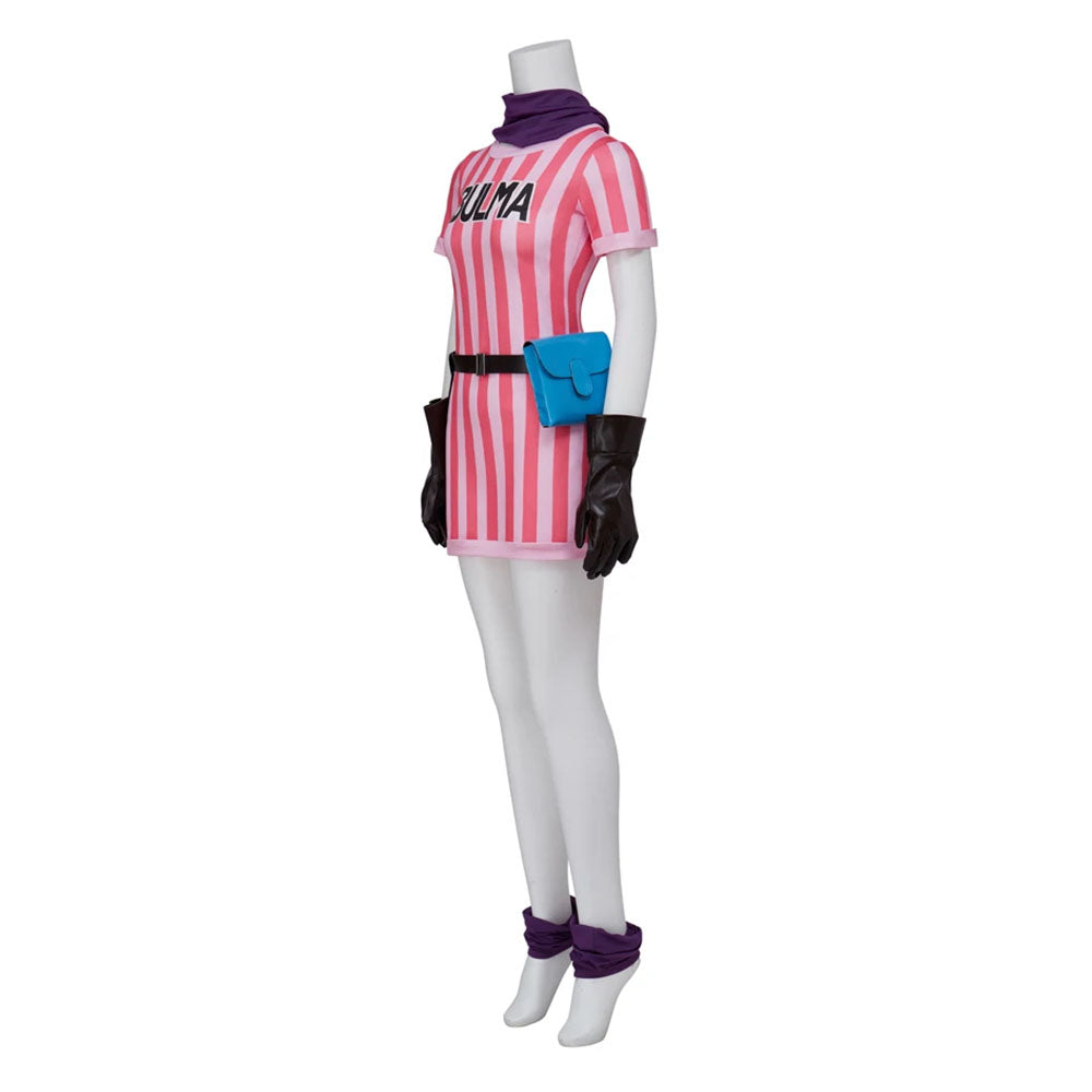 Dragon Ball Z Bulma Cosplay Pink Striped Costume Dress Ouffits for Women Halloween