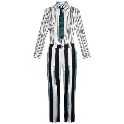 Movie Beetlejuice Costume Beetlejuice Cosplay Black and White Striped Green Brindle Suits Halloween