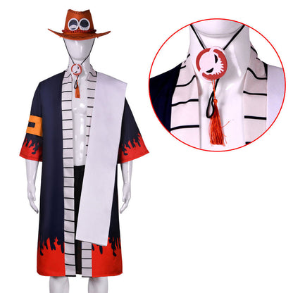 One Piece Fire Fist Ace Cosplay Costume full Outfit with Hat for Men Halloween