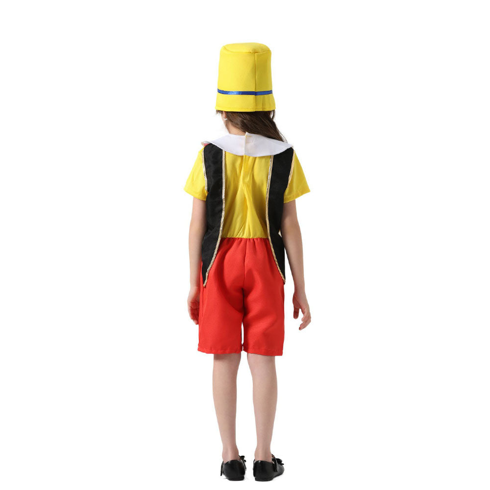Pinocchio Costume Cosplay Full Outfit with Nose Hat for Kids Halloween