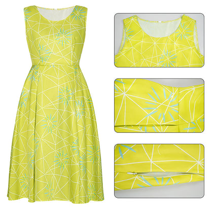 Inside Out Costume Joy Cosplay Yellow Dress for Women and Kids