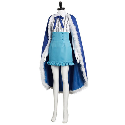 Anime Pirate Horned Warrior Girl Blue Cloak Costume Full Outfit for Women Halloween