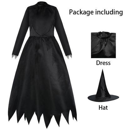 Halloween Costume Black Devil Witch Vampire Cosplay Black dress with Hat for Women
