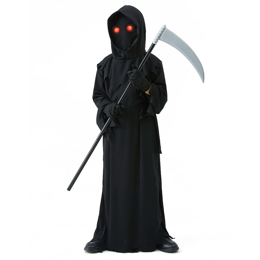 Halloween Costumes Grim Reaper Death Cosplay Red Laser Eye with Death Sickle for Kids Adults Unisex