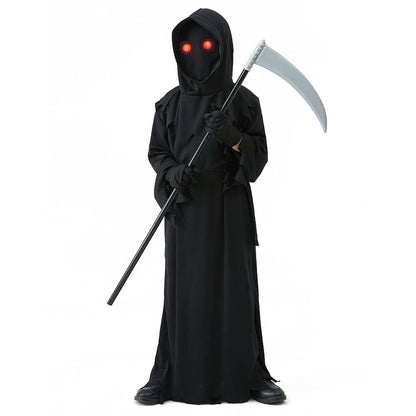 Halloween Costumes Grim Reaper Death Cosplay Red Laser Eye with Death Sickle for Kids Adults Unisex