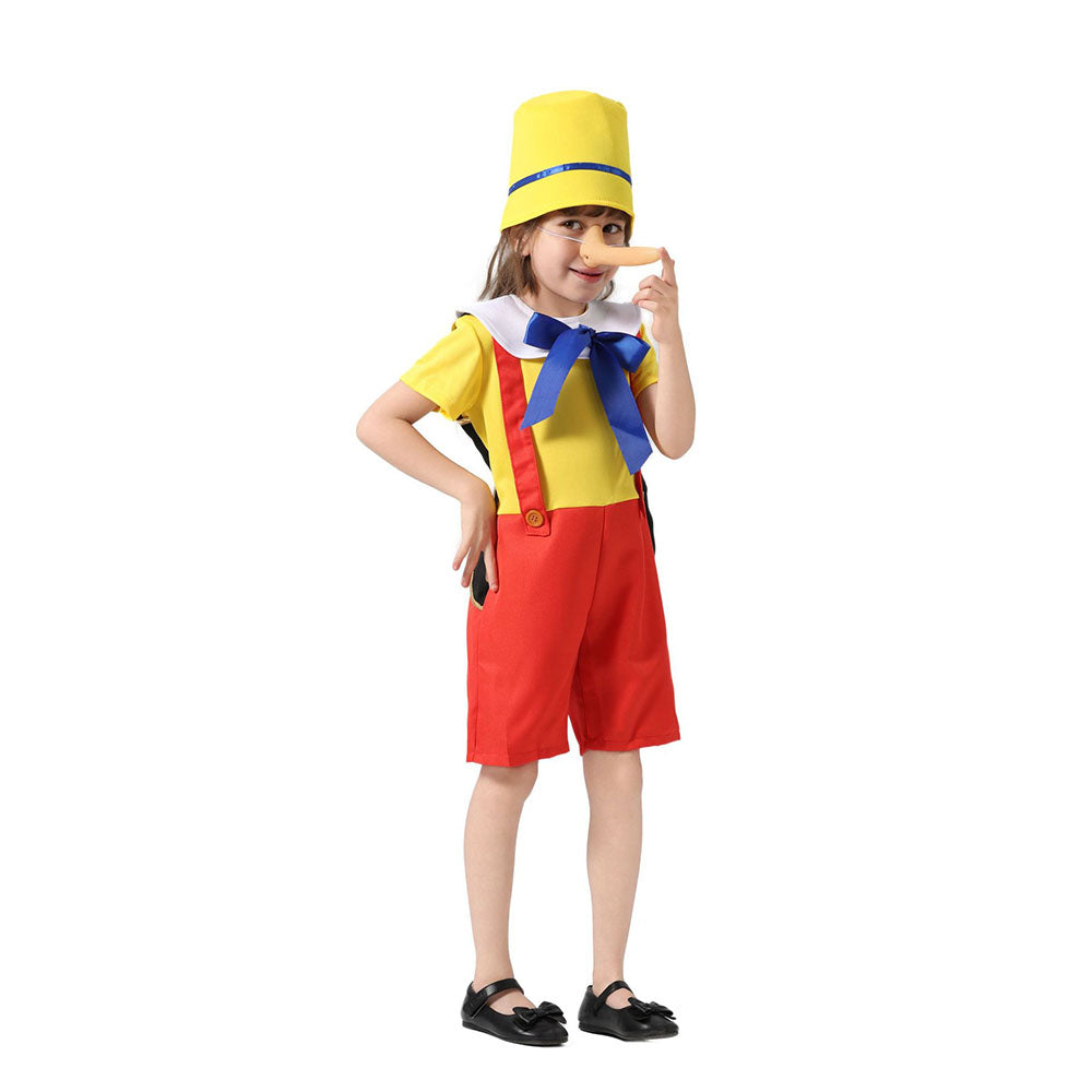 Pinocchio Costume Cosplay Full Outfit with Nose Hat for Kids Halloween