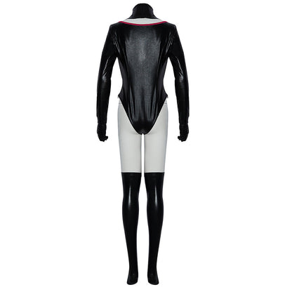 Hazbin Hotel Angel Dust Cosplay Costume Black Leather Jumpsuit Outfit for Women Halloween